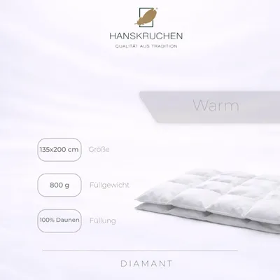 Produktbild von HANSKRUCHEN Diamant Daunendecke Winter 155x200 cm Warm 100% Gänsedaunen Decke Allergiker atmungsaktiv Winterbettdecke waschbar weiß