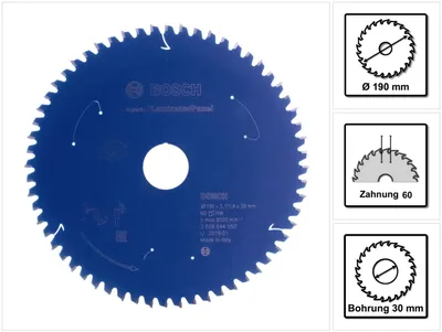 Zdjęcie produktu dla Bosch 2 608 644 550, Laminat, 19 cm, 3 cm, 8000 RPM, 2,1 mm, ATB ( z naprzemiennym skosem wierzchołka)