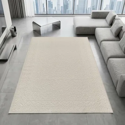 Zdjęcie produktu dla Dywan z recyklingu, kolor kremowy, wzór ozdobny, styl nowoczesny, do salonu, wymiary: 200 x 290 cm