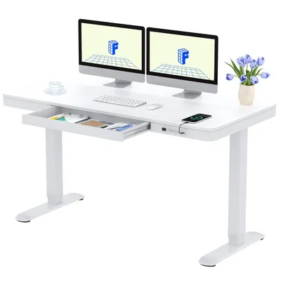 Produktbild von FlexiSpot Q3 Elektrisch Höhenverstellbarer Schreibtisch 140x70cm, mit USB, Schublade, LED-Display, 4 Speicherplätzen & Antikollisionsschutz, Weiß