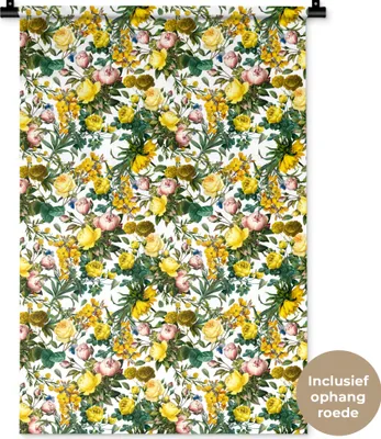 Produktbild von MuchoWow® Wandteppich Wandbehang Pfingstrose - Gelb - Muster 60x90 cm Tapisserie Dekoration Wandtuch - Foto-Teppich - Abwaschbar