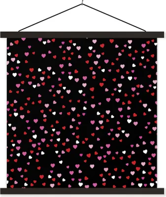 Produktbild von MuchoWow® Textilposter Eine Illustration mit Herzen auf einem schwarzen Hintergrund 90x90 cm mit schwarzem Rahmen - Magnetisches