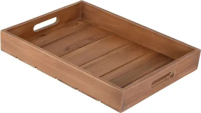 Zdjęcie produktu dla Taca do serwowania drewno tekowe brązowa drewniana taca dekoracyjna deco drewno tekowe duża, 39x29 cm