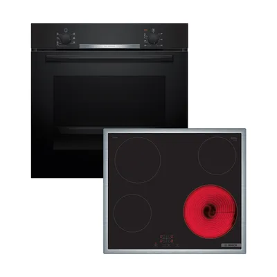 Produktbild von Bosch Herdset Einbau 3D Heißluft Umluftgrill HBA510BA3 + PKE645BA2E HBD230CR63