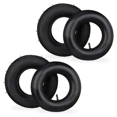 Produktbild von Relaxdays Schubkarrenrad mit Schlauch, 2er Set Ersatzreifen, 3.50-6", luftbereift, für Schubkarre, bis 136 kg, schwarz