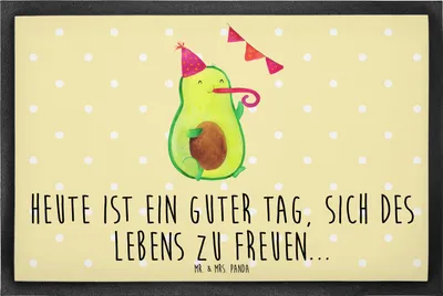 Produktbild von Mr. & Mrs. Panda fußmatte Avocado Party 60 x 90 cm - Gelb Pastell - Geschenk, Schmutzfangmatte, Geburtstag, Genießen, Bodenvorleger, Schmutzmatte, Happy Birthday