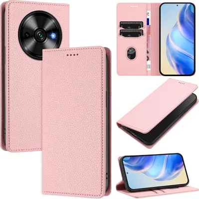 Immagine prodotto di Litchi pelle custodia del telefono cellulare per Oukitel C59 / C59 Pro Portafoglio scheda slot stand funzione caso Rosa