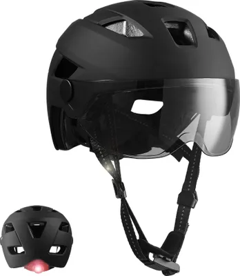 Produktbild von E-bike Helm für Erwachsene| Schwarz mit Visier|Crazy Safety |EN1078