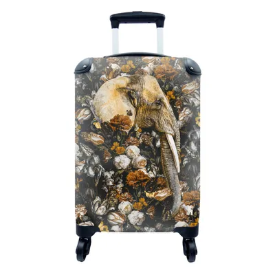 Produktbild von MuchoWow® Koffer Handgepäck Trolley Rollkoffer Kleine Reisekoffer mit 4 Rollen - Elefant - Blumen - Braun - Cabin Size < 55x40x23 cm & 55x40x20 cm - Fotokoffer - Kabinenkoffer - Boardgepäck - Reise-Box - Reisekoffer - Reisegepäck - Koffer mit Bild - Trolley für Kinder