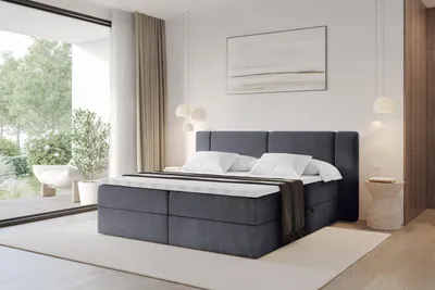 Produktbild von ALTDECOR Boxspringbett - H4 Matratze und Topper - EVON - 160x200 - Dunkelgrau - Doppelbett, Boxbett, Polsterbett mit Bettkasten mit Stauraum und Kopftei