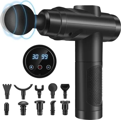 Produktbild von OKWISH Massagepistole Elektrische Massage Gun LED Muskelmassagepistole Nacken Schulter Muskel 30 Geschwindigkeiten und 10 Massageköpfen Retoo