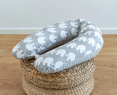 Produktbild von 170 cm M/L ELEFANT Grau Baumwolle/ MINKY Seitenschläferkissen Medium-WEICH Füllung Kissen +Bezug Stillkissen Schwangerschaftskissen Relaxkissen LOOLAY