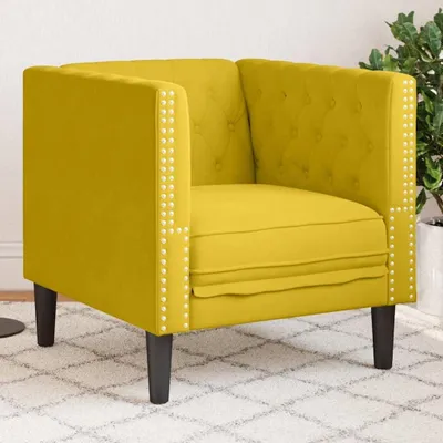 Produktbild von Gelber Chesterfield-Sessel aus Samt mit klassischer Knopfheftung