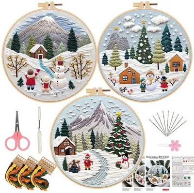 Image de Kit de broderie de Noël pour adultes - Kit créatif pour débutants - comprenant un motif, du fil, une aiguille et des instructions - pour les décorations de Noël et d'hiver