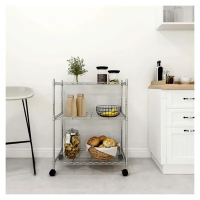 Produktbild von Lagerregal mit 3 Ablagen und Rollen 60x35x81 cm verchromt, für Küche und Abstellraum