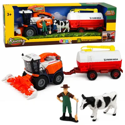Productafbeelding van Maaidorser met melktankfiguren Koeboer Lichtgeluiden 4 stuks.