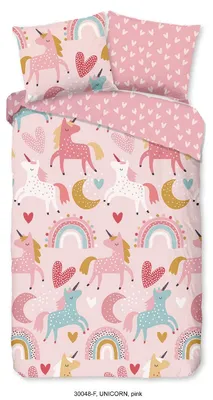 Immagine prodotto di Biancheria per culla "Unicorno" - Rosa - (140x220 cm) - 100% cotone