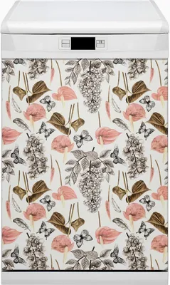 Produktbild von Küche Dekorative Magnete  Magnet Folie für Geschirrspüler 45x80 cm   - Blumen und Schmetterlinge