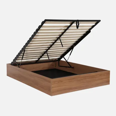 Immagine prodotto di Letto contenitore con rete a doghe 140x190cm decorazione legno, Noce