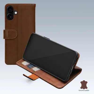 Produktbild von Mobilize Wallet iPhone 16 Hülle Echtes Leder Klapphülle Geldbörse - Braun
