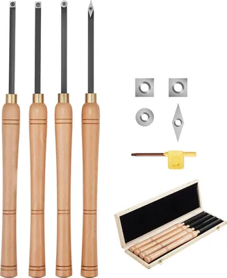 Produktbild von VEVOR Drechseleisen-Set, 4-teilig, Drechselmesser in Holzkoffer, Drechselwerkzeug-Satz für Holz, Holzdrehwerkzeug mit Diamant-, runde und quadratische Hartmetalleinsätze, Rockwellhärte von 80–90