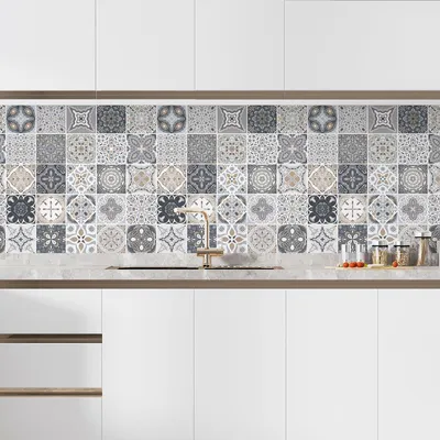 Image de Crédence adhésive sticker pour cuisine - Lumaléa - Effet carreaux de ciment - Adhésif + Protection BRILLANTE - 60x60 cm