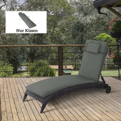 Produktbild von Gartenliege Auflage abnehmbar waschbar, Liegenauflage mit Kopfkissen, Polsterauflage Polyester, Grau  |  180 g/m²  |  198 x 53 x 5 cm