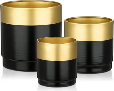 Produktbild von Blumentöpfe 3er Set, gold-schwarz, 16.5 x 13.5 x 12 cm, verzinkter Stahl, für Innenbereich