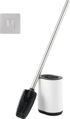 Produktbild von bremermann WC-Garnitur BARBENA, weiß, mit flexibler 3in1 Bürste aus elastischem TPR-Material, mit Wandhalterung und Edelstahlgriff