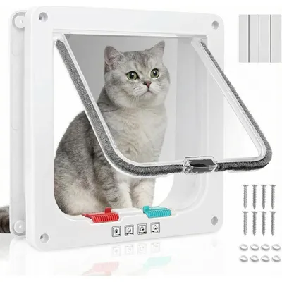 Produktbild von Große Katzenklappe 28 x 24,9 cm Weiß 4-Wege-Verriegelung für Innen & Außen