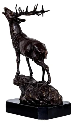 Produktbild von Bronzeskulptur eines Hirsches auf einem Felsen im antiken Stil - 40 cm