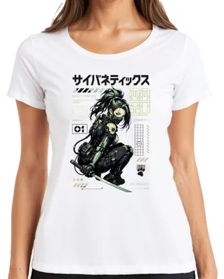 Produktbild von Cybernetics Nihil Timendum Es Katana Anime Japan Y2K Manga Cyborg Damen T-Shirt, Weiß, M