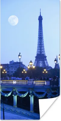 Produktbild von MuchoWow® Poster Eiffelturm - Mond - Paris 60x120 cm - Wandschmuck