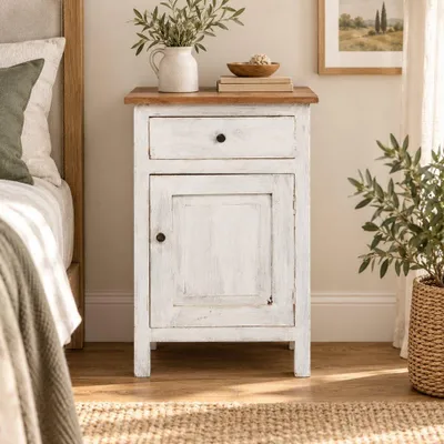 Produktbild von Massivholz Kommode INDO-NEW 80cm White-Brown Mahagony Nachttisch