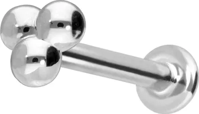 Produktbild von Ohrpiercing, Nasenpiercing 14 Karat Gold Labret mit Innengewinde 3 KUGELN 14 Karat | WeißGold Stablänge: 8mm - Stabstärke: 1mm