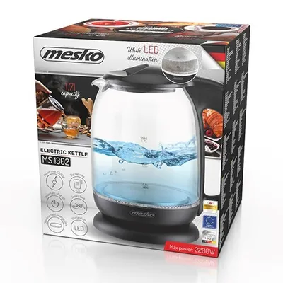 Image de Mesko | Kettle | MS 1302b | Electric | 2200 W | 1.7 L | Glass | 360° rotational base | Black