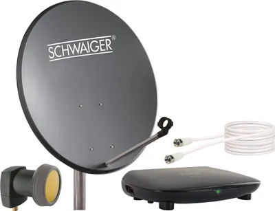 A satellite dish set with accessories on a white background.