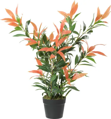 Produktbild von HOMCOM Künstliche Glanzmispel 90 cm Kunstpflanze mit 300 Blättern Rot+Grün