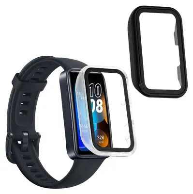 Produktbild von kwmobile 2x Glas Hülle für Huawei Band 9 / Band 8 Schutzhülle - Fullbody Fitnesstracker Case Set aus Glas - Transparent Schwarz