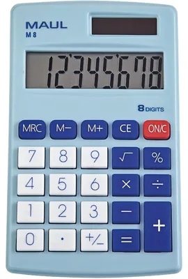 Image de Calculatrice de poche MAUL M 8 affichage LCD 1 ligne, 8 chiffres pile solaire 11.5 x 6.9 x 1 cm bleu clair