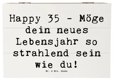 Produktbild von Mr. & Mrs. Panda Box Spruch 35. Geburtstag Glückwünsche 22 x 15 cm - Weiß - Geschenk, unvergessliches Erlebnis, schatztruhe, Kiste, strahlendes Lebensjahr, Lächeln, Truhe