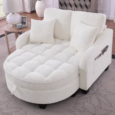 Image de OKWISH Canapé Convertible - Canapé Lit 2 en 1 Avec Rangement et Housse Respirante, Bois d'Eucalyptus, Multifonction Petit Salon, Beige