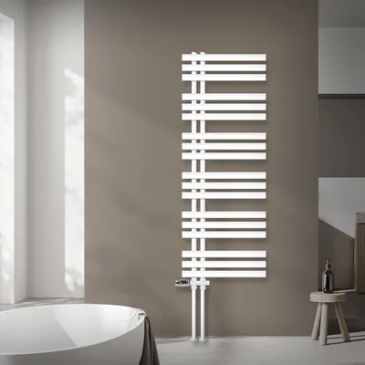 Obrázek produktu pro LuxeBath Designové koupelnové otopné těleso, 500x1400 mm, bílé, připojení termostatem přes podlahu, bez topného tělesa