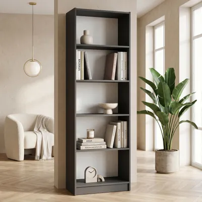 Image de Étagère sur pied « Anthracite » de 60 cm de large | Bibliothèque et étagère à dossiers 60 x 182,6 x 32 cm | Étagère en bois pour le bureau, le salon et la chambre d'enfant