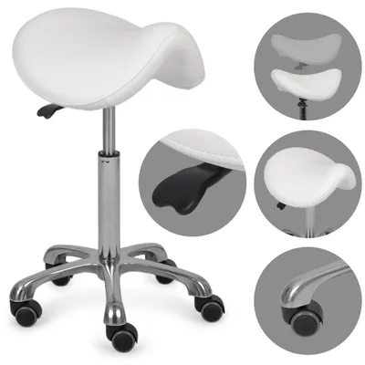 Produktbild von HABYS Ergonomischer Drehhocker Alma | Rollhocker Arbeitshocker Praxishocker höhenverstellbar | Chrom-Basis & Formschaum | Weiß