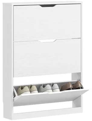 Zdjęcie produktu dla Szafka na buty HOMCOM z 3 klapami, półka na buty, wąska szafka na buty na 9–12 par