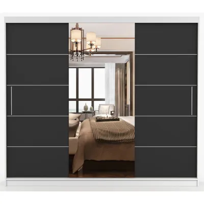 Produktbild von Schwebetürenschrank Kleiderschrank Schrank 250cm Weiss/Schwarz mit Spiegel Alba