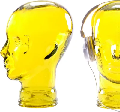 Obrázek produktu pro Skleněný stojan na sluchátka MICK žlutý transparentní | 29cm Skleněná plastika hlavy