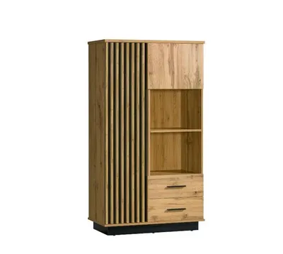 Produktbild von Bücherregal LARSSON I mit 2 Türen, 2 Schubladen, Regal, Standregal für Wohnzimmer, Büro und Arbeitszimmer, Modernes Bücherregal, Eiche Wotan/Schwarz