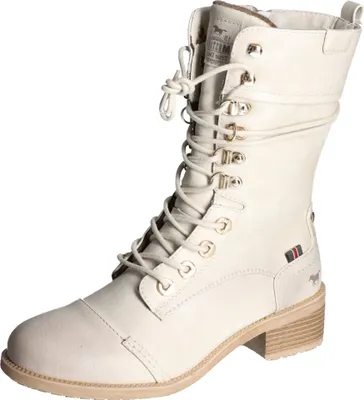 Produktbild von Mustang Damen Stiefelette Schnürung Reißverschluss Ziernähte 1402-501, Größe:39 EU, Farbe:Weiß